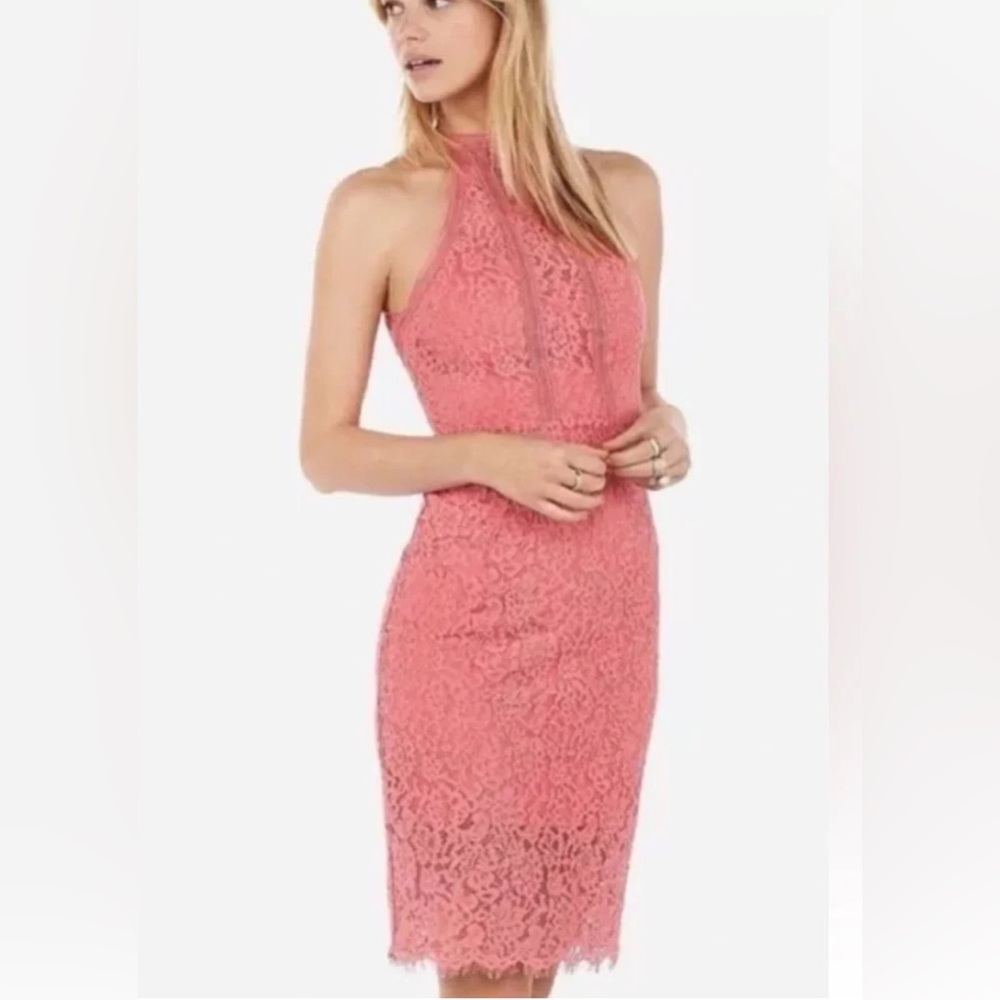 Express Pink Halter Sheath Midi Dress
